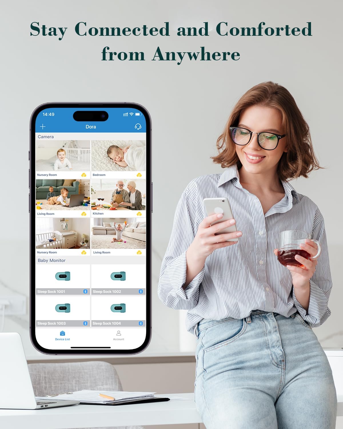 Babytone Baby Monitor - Smart Sleep Sock & 2.5K HD Camera, Track Heart Rate and Movement, Cry/Motion Detect, Two-Way Audio and Night Vision Baby Monitor with APP