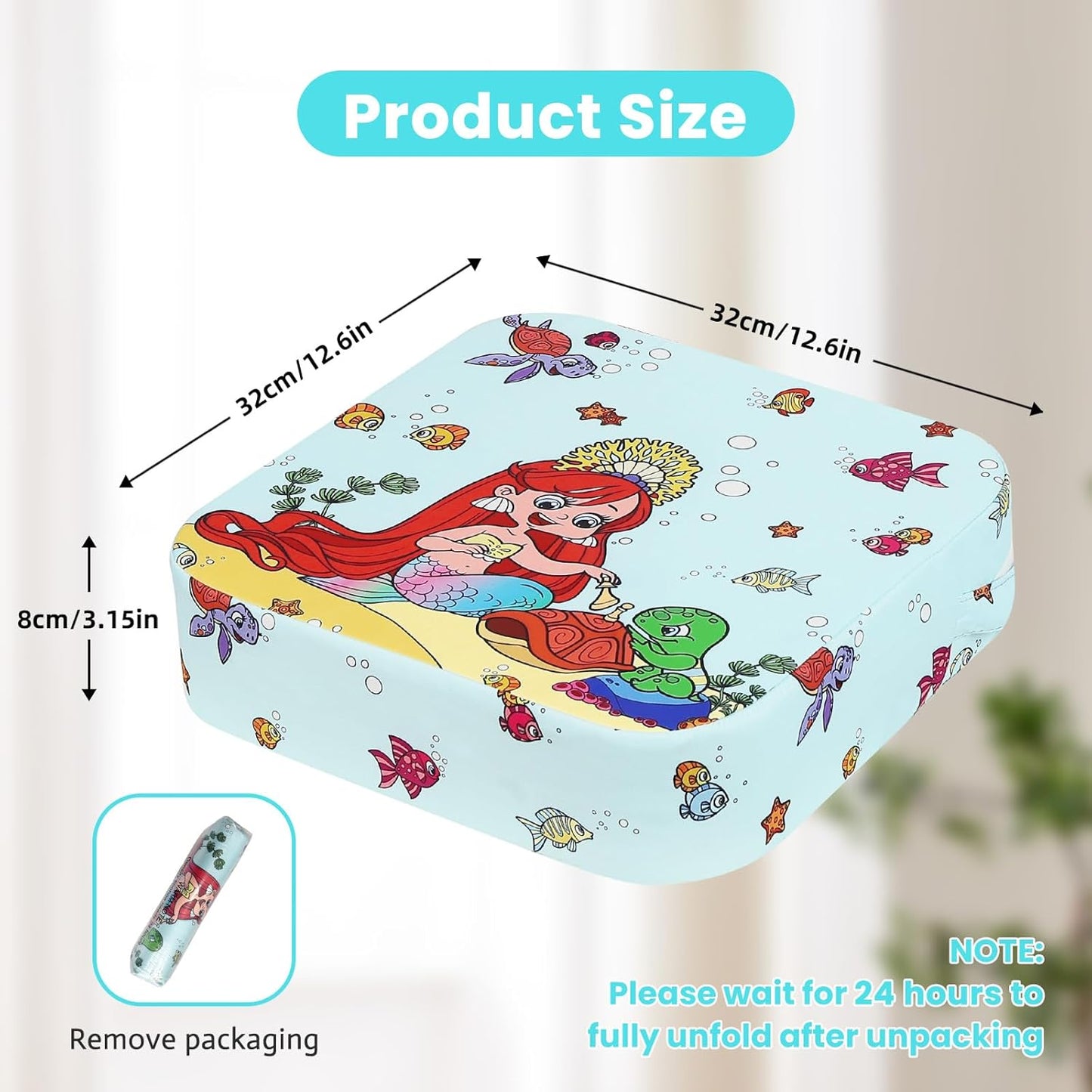Toddler Booster Seat for Dining Table, Kids Booster Seat for Kitchen Chair with Non-Slip Bottom, Portable Detachable Washable Increasing Cushion with 2 Adjustable Straps (Mermaid)