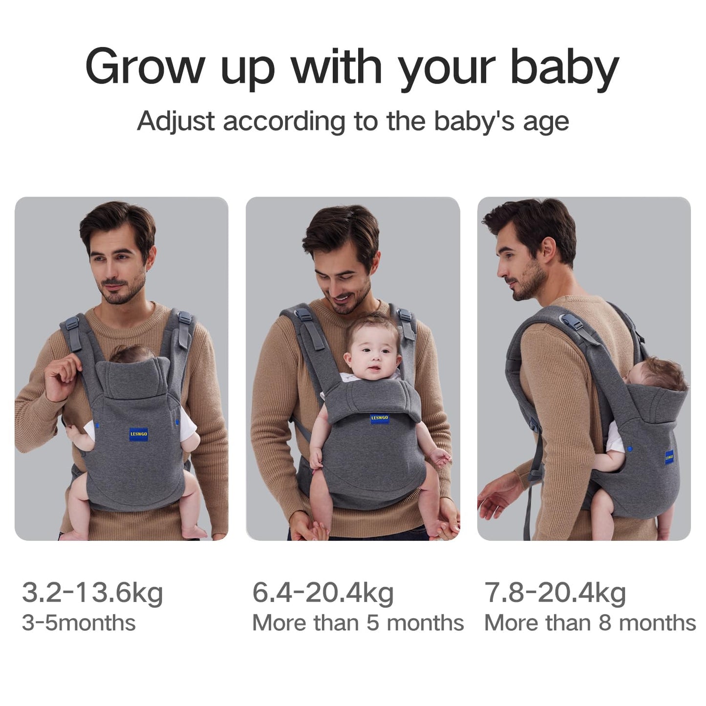 Baby Carrier Newborn to Toddler,Newborn Carrier with Head Support, Cozy Baby Holder Carrier for Dad Mens (All-Gray)