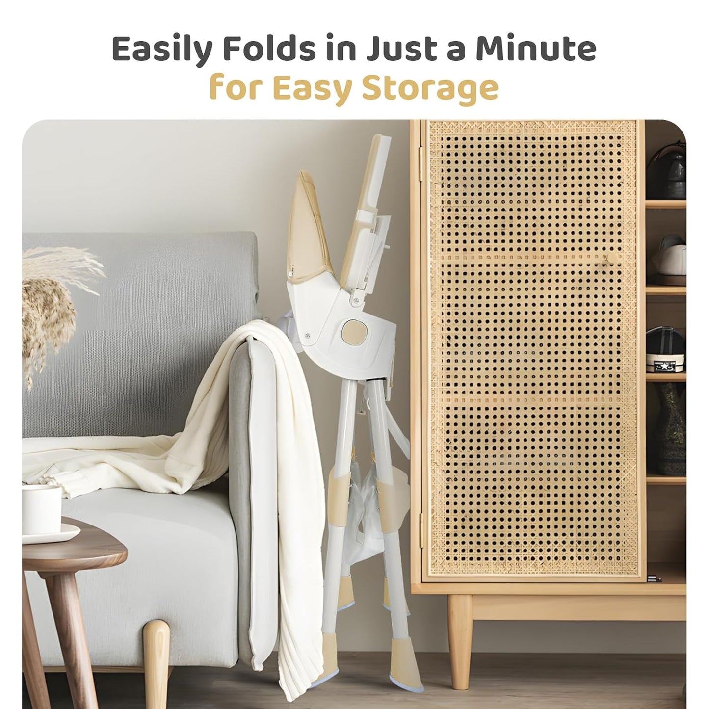 6-in-1 Foldable Baby High Chair for Babies & Toddlers – Adjustable Height & Recline, 5-Point Safety Harness, Removable Tray | Portable Highchair, Space-Saving & Easy Clean | Silla de Comer para Bebé