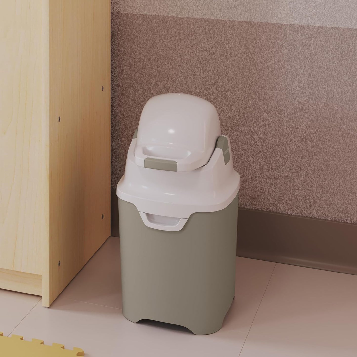 Foundations Mini Diaper Pail with Airtight Lid - Durable & Odorless Diaper Disposal, Large Capacity, Holds up to 30 Newborn Diapers, Refill with Any Bags - Sand