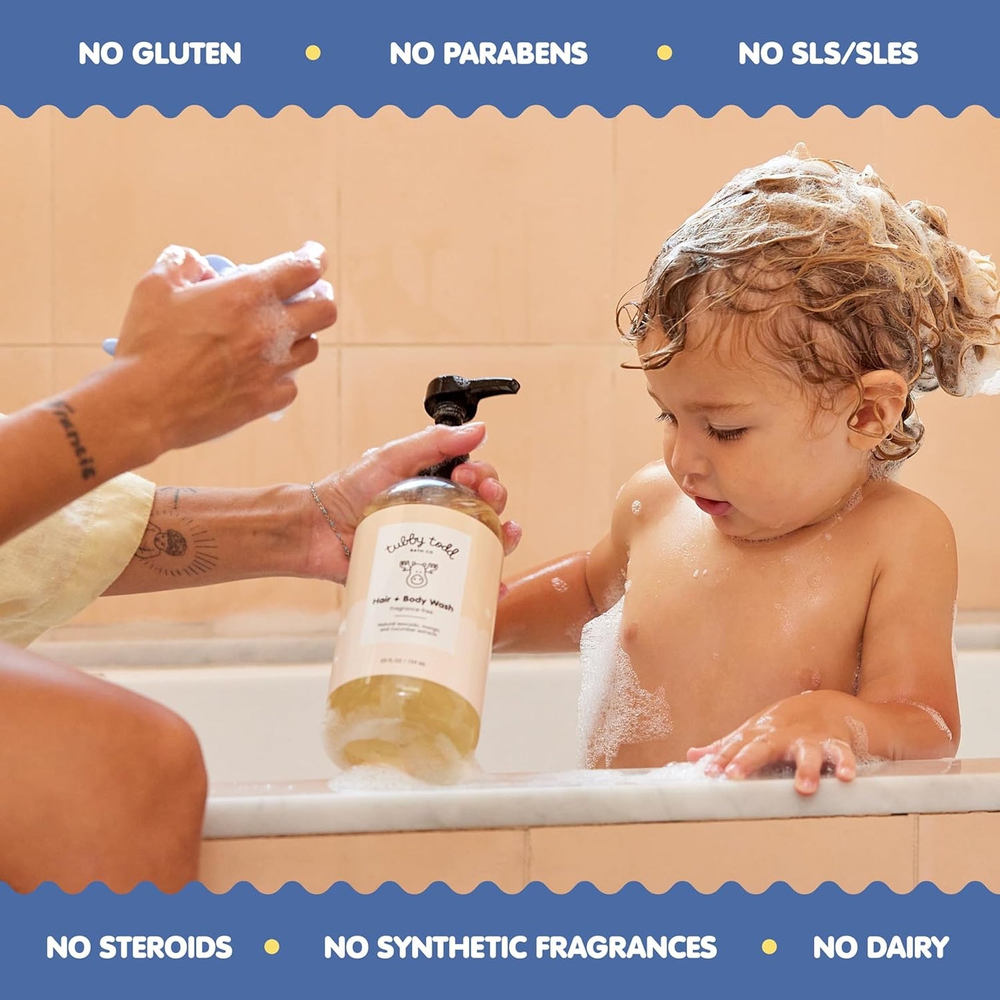 TUBBY TODD Hair + Body Wash - Baby Shampoo and Body Wash - Gentle, Natural Baby Was for Newborns, Babies, and Toddlers - Non-Toxic and Hypoallergenic - Lavender Rosemary, 2 Pack, 8.5oz & 25oz