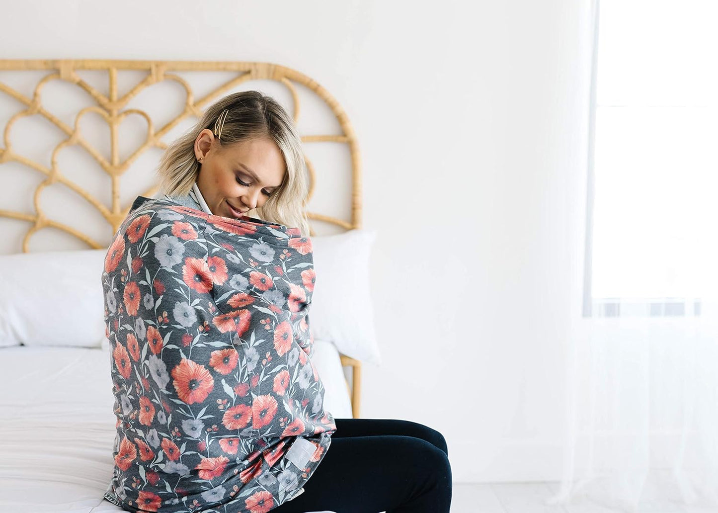 Baby Car Seat Cover Canopy and Nursing Cover Multi-Use Stretchy 5 in 1 Gift Poppy by Copper Pearl