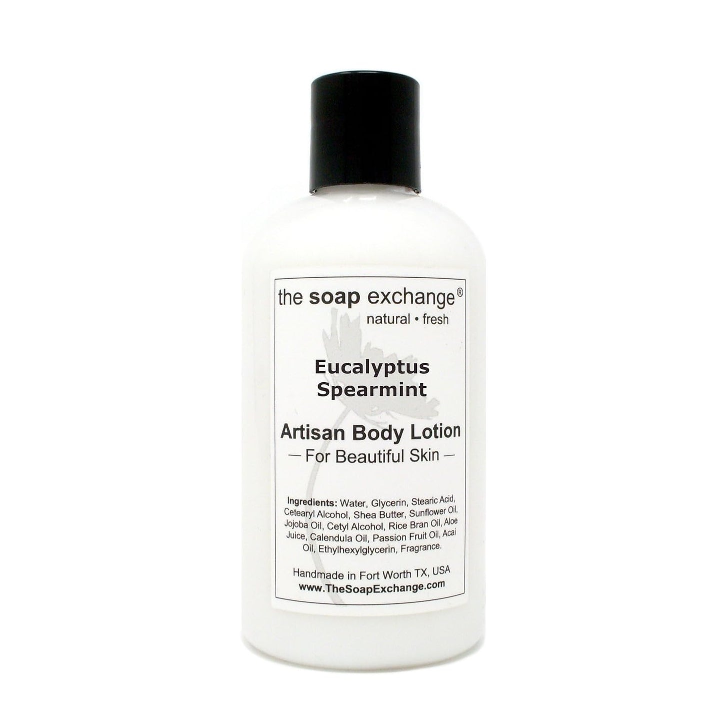 The Soap Exchange Body Lotion - Eucalyptus & Spearmint Scent - Hand Crafted 8 fl oz / 240 ml Natural Artisan Skin Care for Hand, Face, & Body, Moisturize, Hydrate, & Protect. Made in the USA.