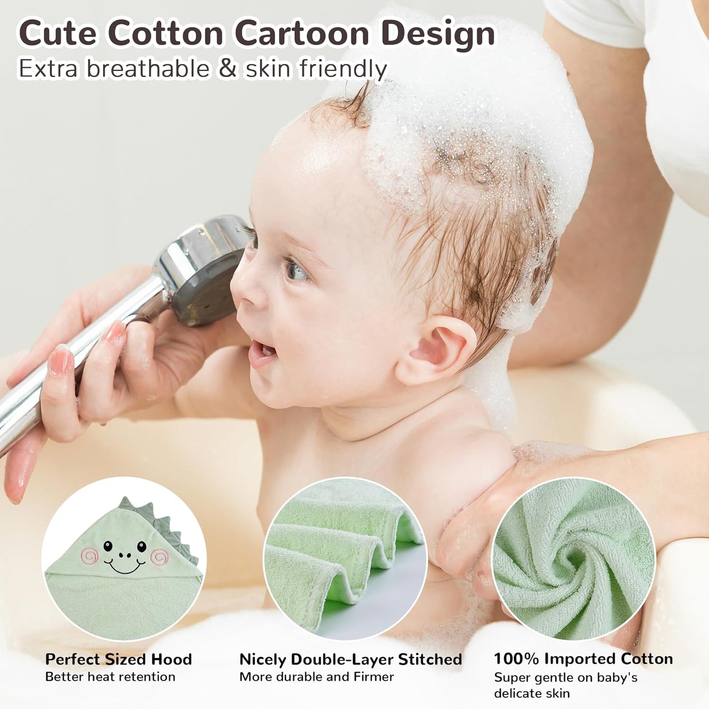 Viviland 2 Pack Hooded Baby Towels, Soft 100% Cotton Baby Bath Towels with Hood, Extra Thick and Absorbent, Essential for Newborns, Kids, Infants - Girls and Boys (Sheep & Green Dinosaur)