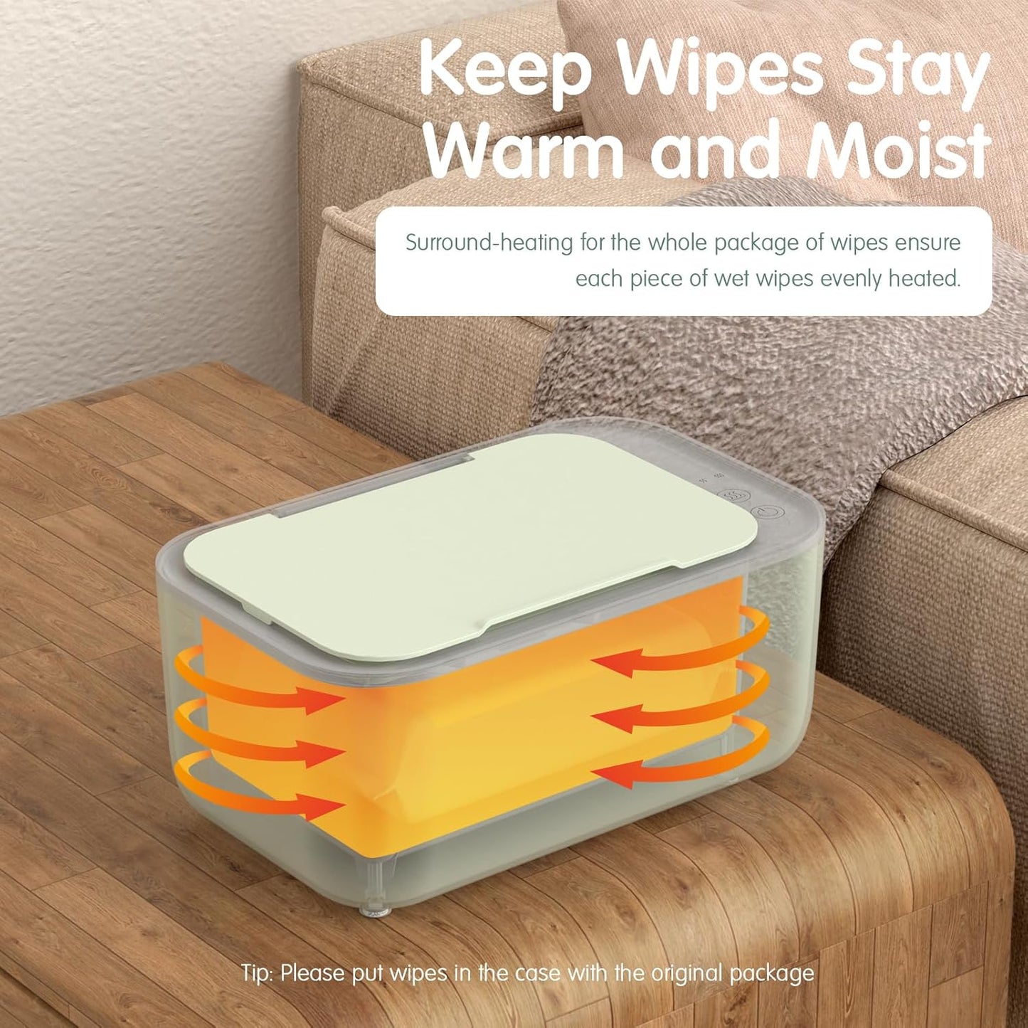 Baby Wipe Warmer, 3-Level Temperature Control, Quiet and Even Heating, Large Capacity for Diaper Changes – Green