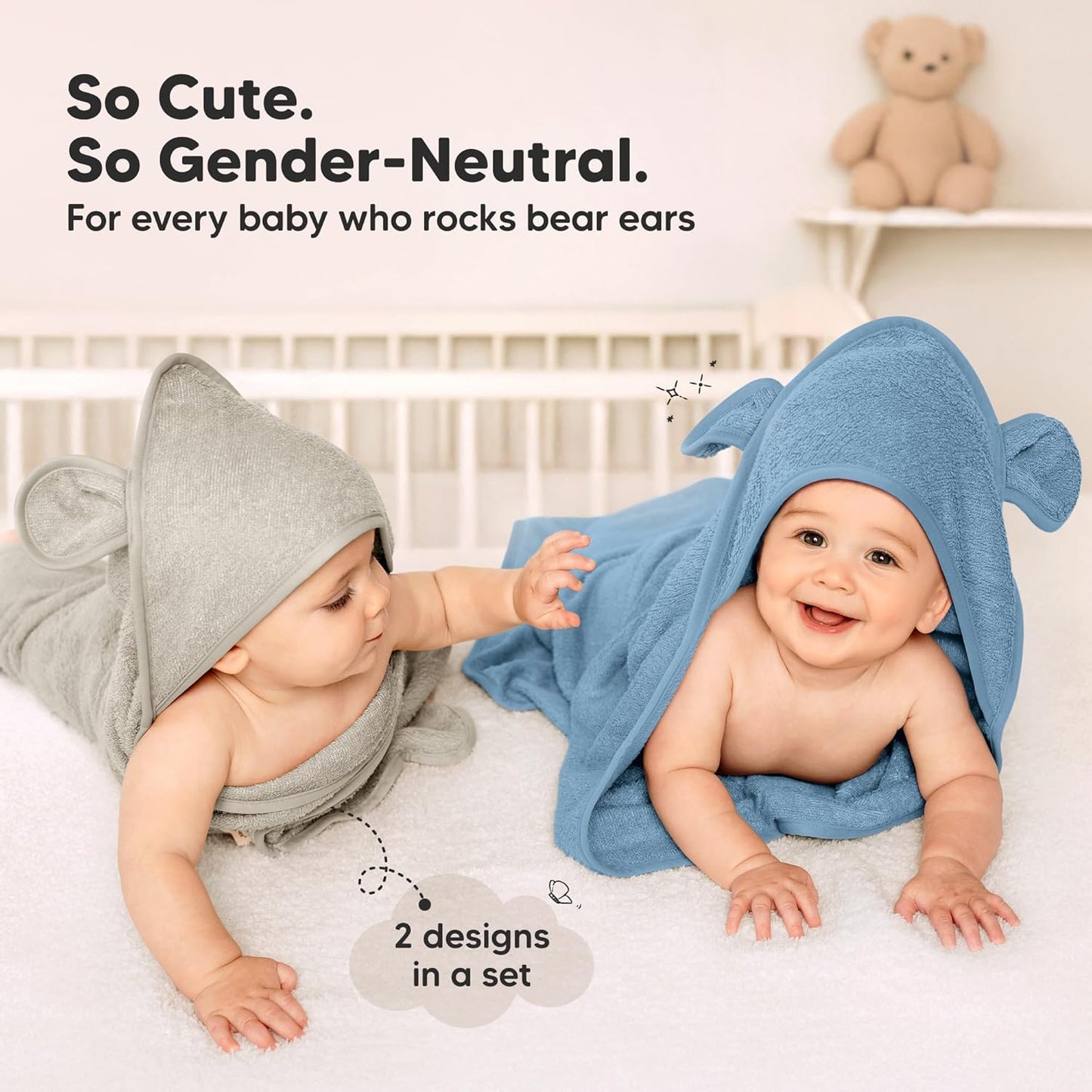 KeaBabies 2-Pack Hooded Baby Towels for Newborn - 30x30 Soft & Absorbent Viscose from Bamboo Baby Bath Towels with Hood for Infant, Toddler,Kids,Boys Girls,Newborn Bath Essentials (Steel, Petite)