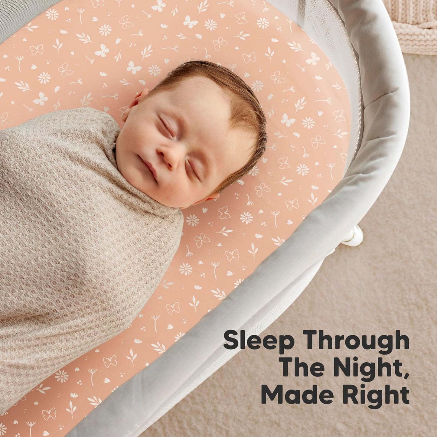 2-Pack Organic Bassinet Sheets for Girls, Boys - 100% Cotton Bassinet Mattress Sheets Compatible with Halo Bassinest Swivel Sleeper, Graco, Baby Delight, Chicco, Fitted Bassinet Sheets (Butterflies)