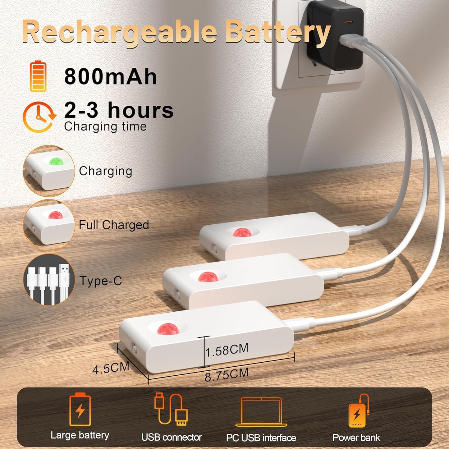 YiaMia Stair Lights Motion Sensor Indoor, 3-Pack Rechargeable Night Lights with Adjustable Brightness, Wireless Under Cabinet Lighting for Stairs, Bathroom, Bedroom