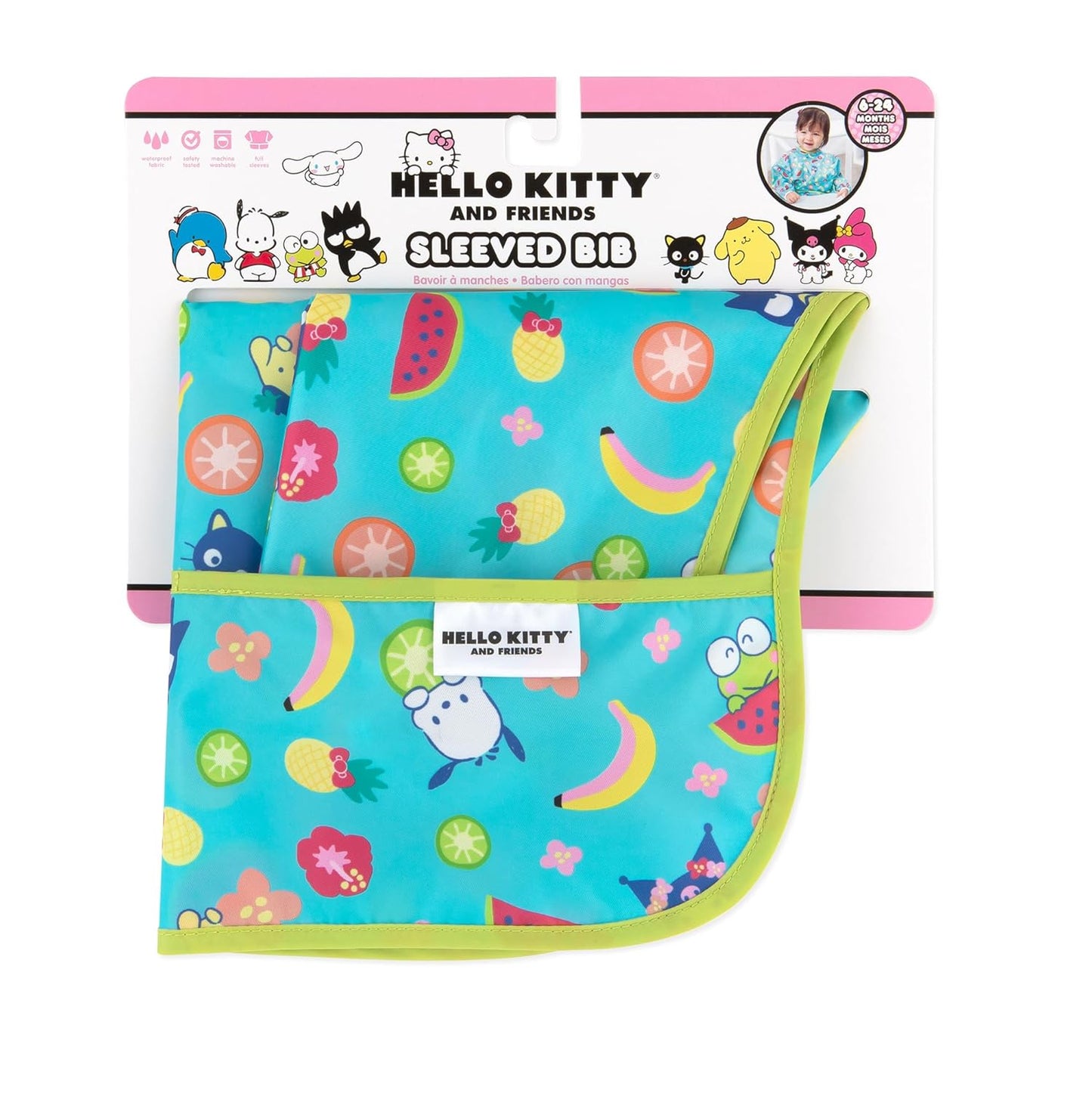 Bumkins Sleeved Bib for Girl or Boy, Baby and Toddler for 6-24 Mos, Essential Must Have for Eating, Feeding, Baby Led Weaning Supplies, Long Sleeve Mess Saving Food Catcher, Hello Kitty and Friends