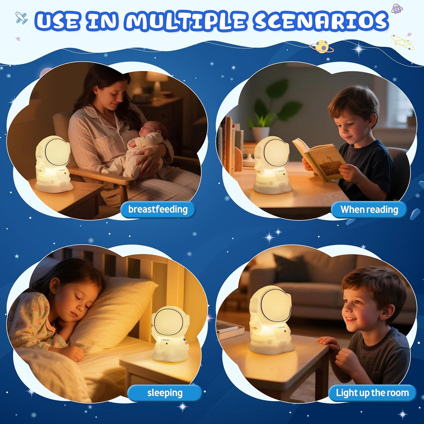 Night Light for Kids, Rechargeable Dimmable Silicone LED Nightlight with 7 Colors, Baby Nursery Night Lamp, Touch Squishy Lamp, Cute Gifts for Girls, Boys, Toddler Room Decor, Astronaut