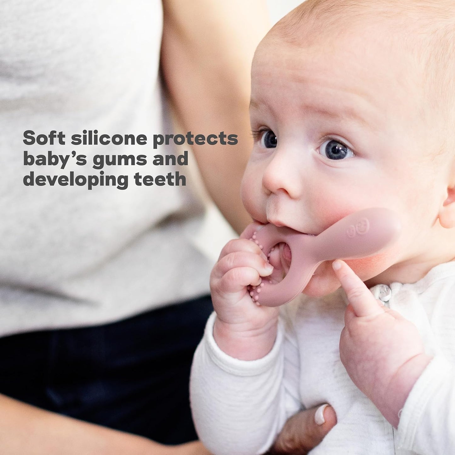 ezpz Oral Development Tools (3 Pack in Sage) - 3 Months+ - Non-Slip Loop, Smile and Stick 100% Silicone Tools - Prepare for Chewing + Solids - Baby-Led Weaning Supplies
