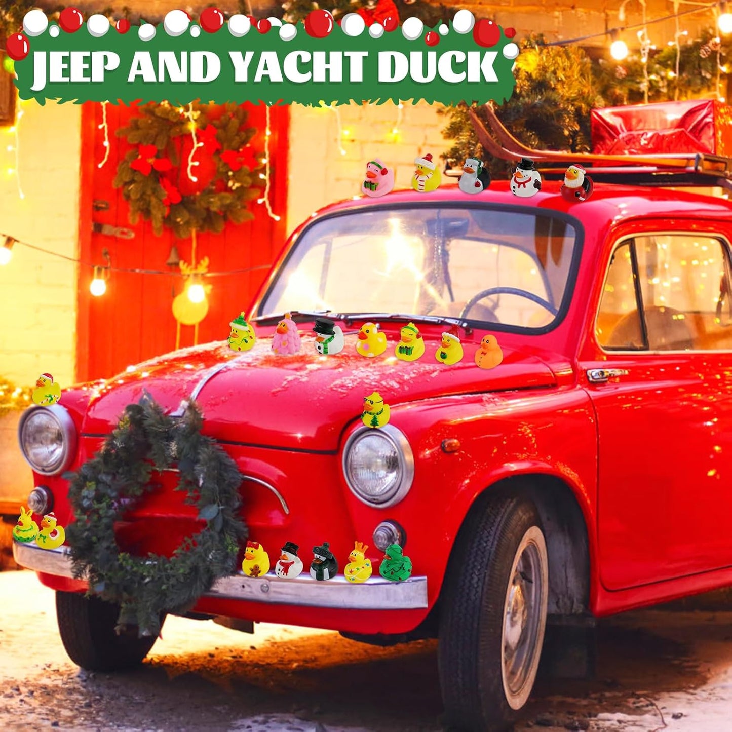 50Pcs Christmas Rubber Ducks for Boys, Girls, Kids and Toddlers,Christmas Ducks for Jeeps Ducking, Xmas Themed Duck Bathtub Pool Toys Christmas Party Favor Stocking Stuffers Gifts