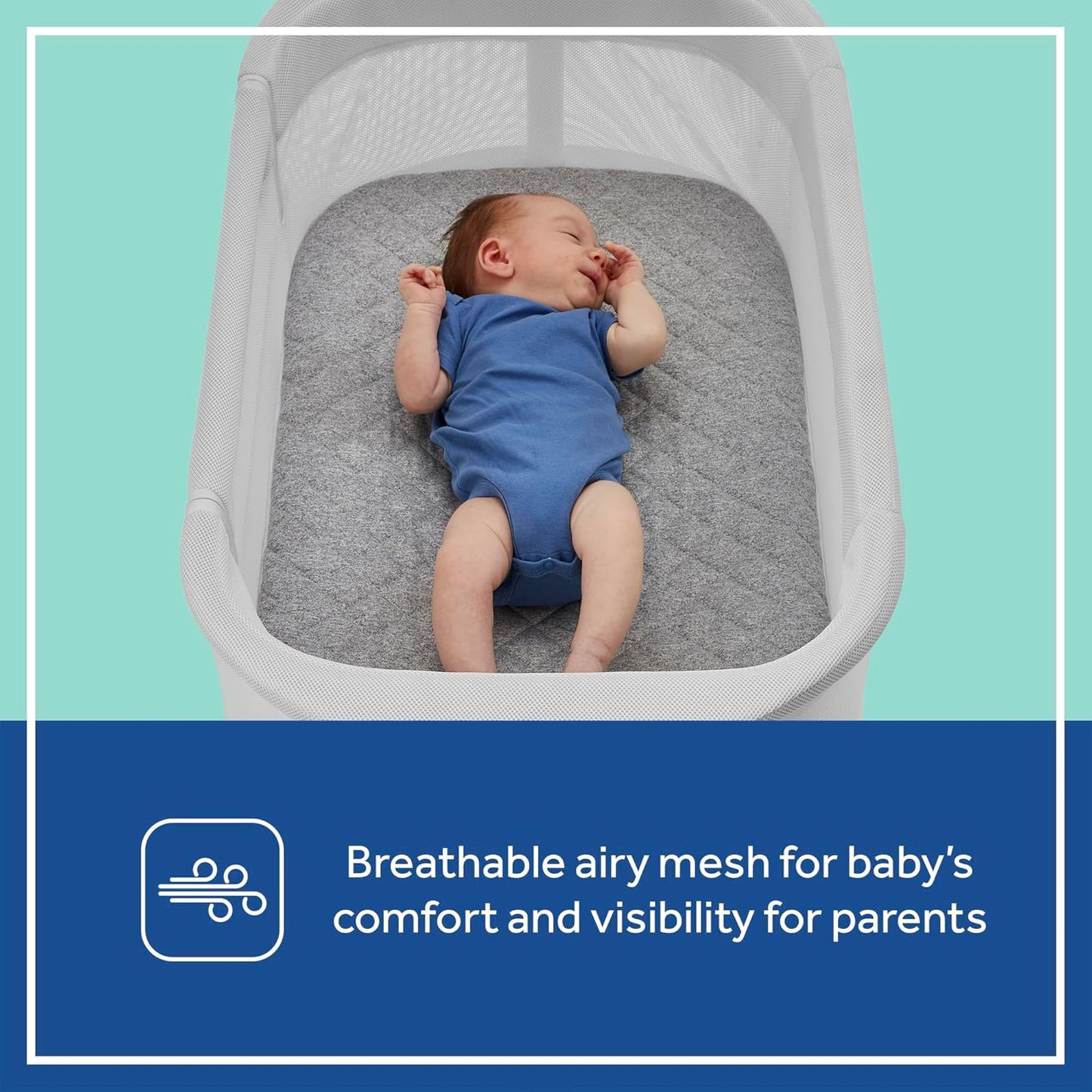 SEALY BABY Airy Dreams, Breathable, Portable Bedside Bassinet Sleeper, 2-in-1, Newborn Room Sharing, Adjustable Height, 9 Settings, Storage Pocket, Drop Down Panel