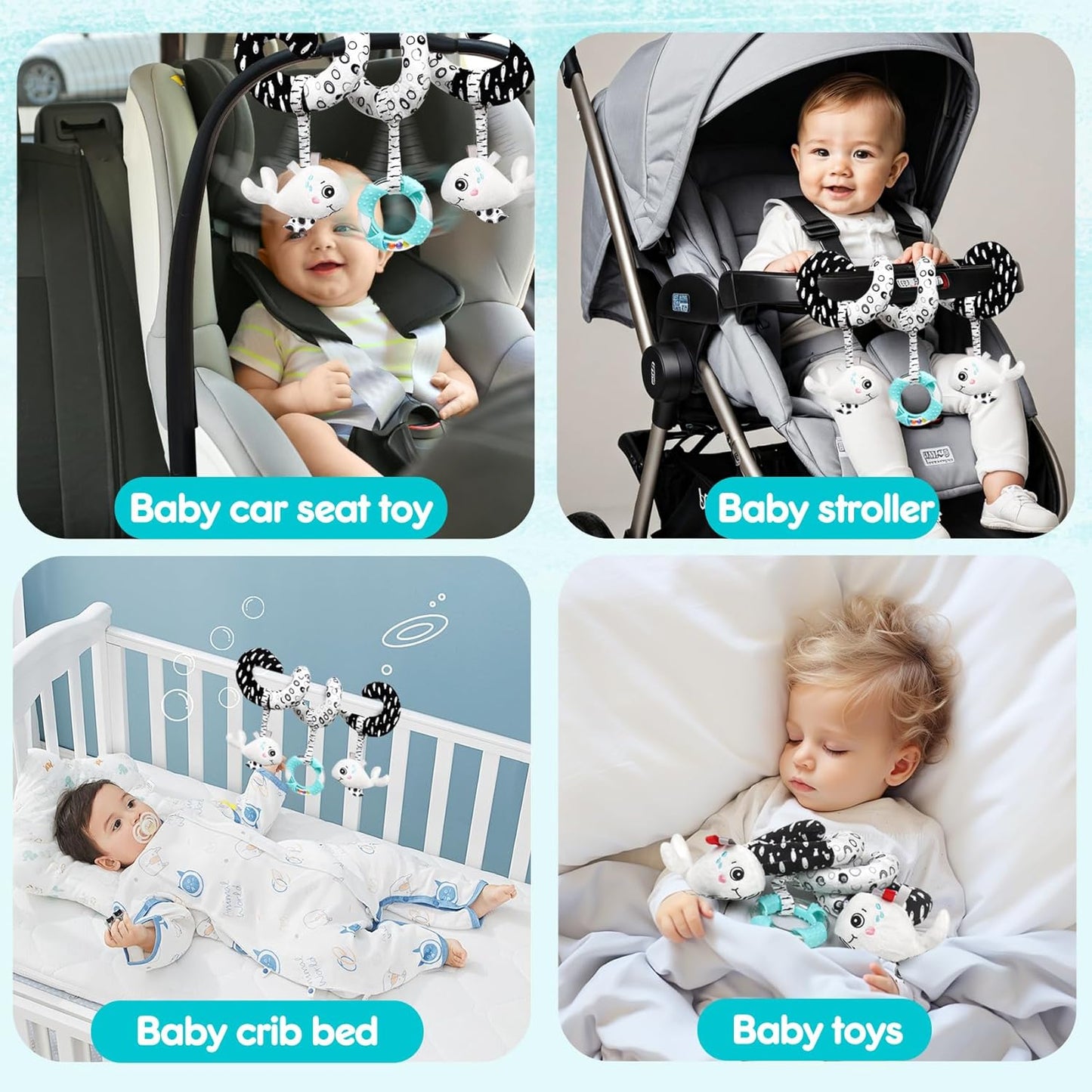 Baby Spiral Hanging Stroller and Car Seat Toys Black and White High Contrast Sensory Toy Newborn Plush Activity Toys Party Favors Quality Gifts for Baby Shower-Whale