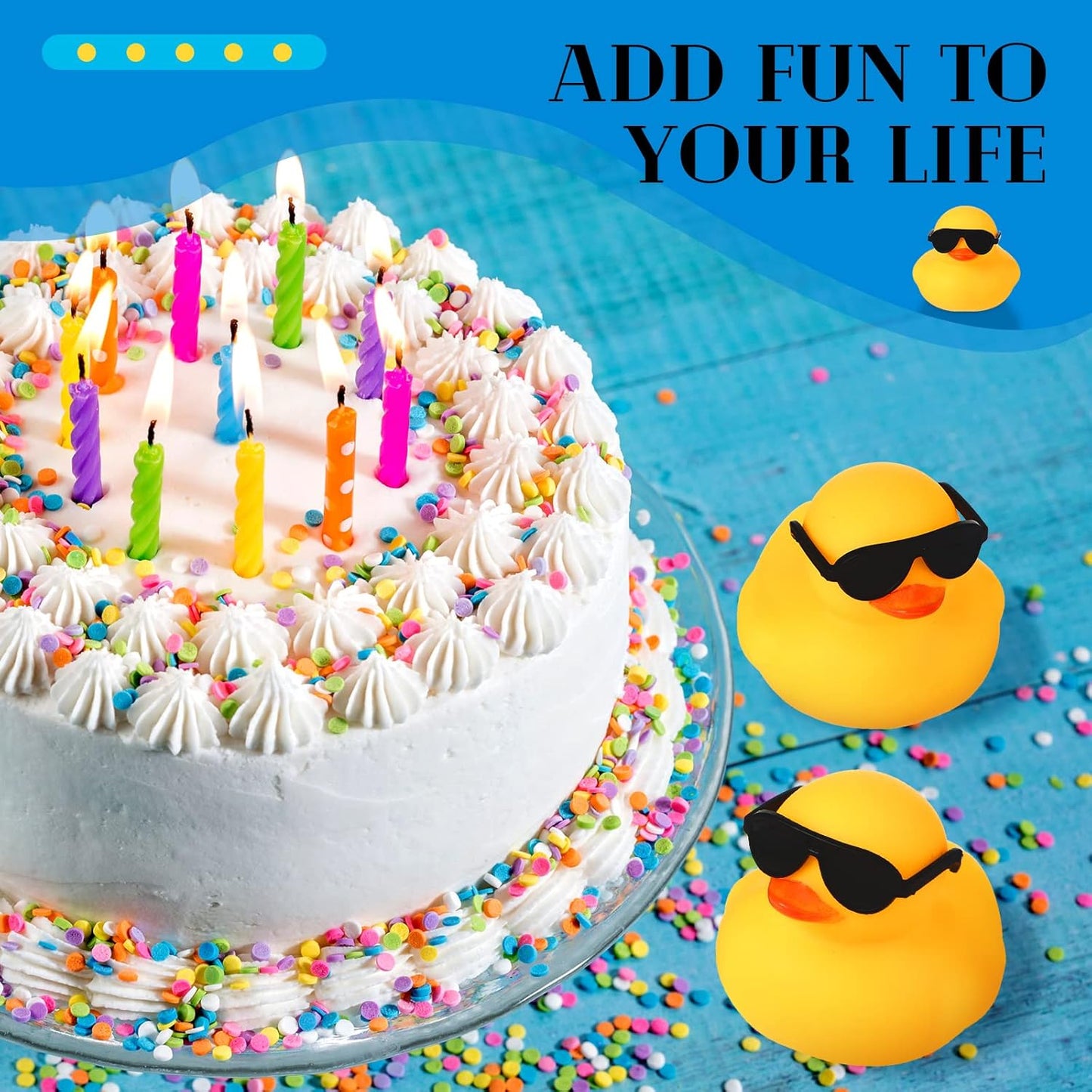 24 Pcs Mini Rubber Ducks with Sunglasses, Rubber Ducks in Bulk Valentine Bathtub Toys for Cruise Valentines Kids Classroom Gift Exchange(Eyeglasses)