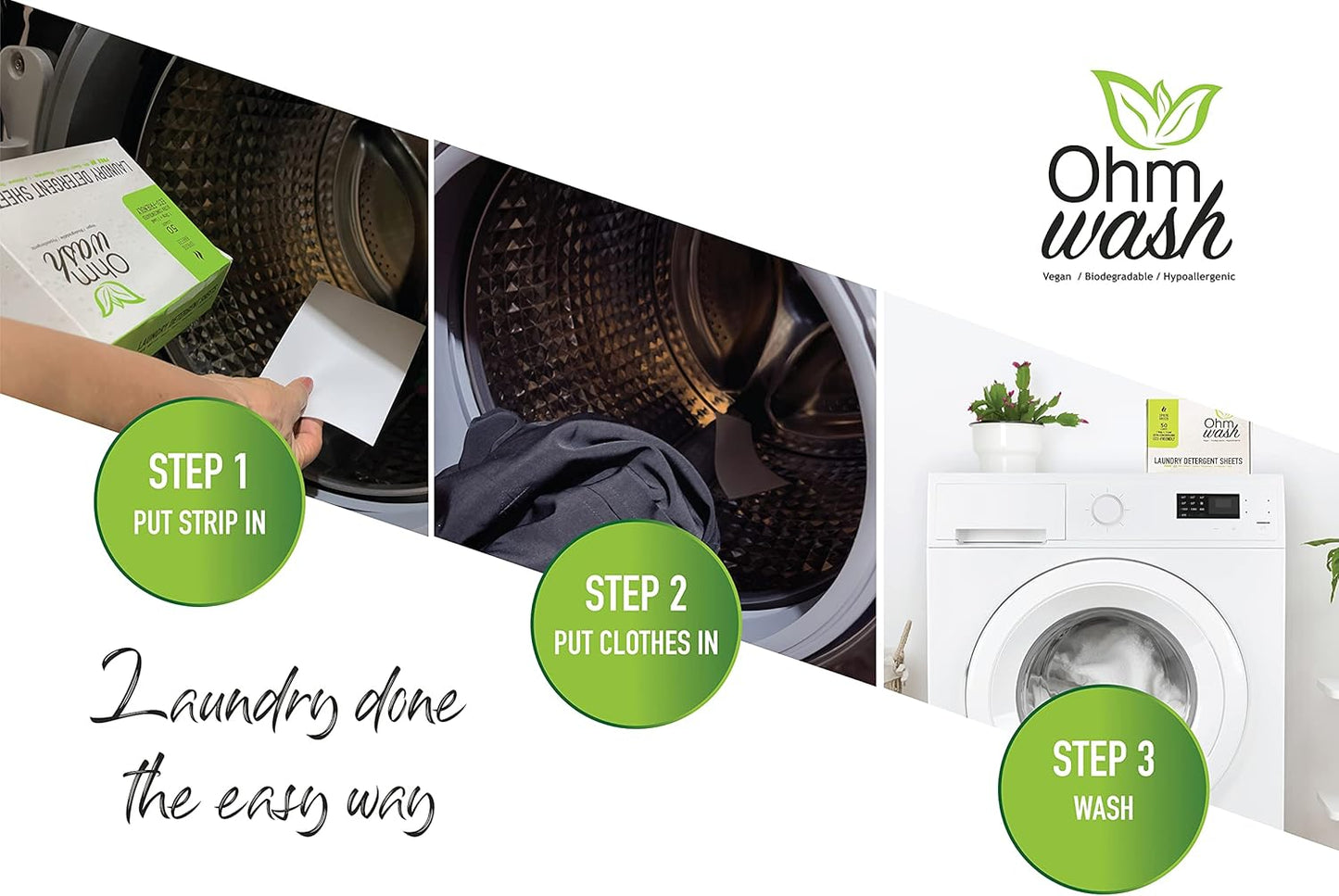 Ohm Earth’s Wash Laundry Detergent Sheets Hypoallergenic & Dye-Free Liquidless Detergent, Fast Dissolving Concentrated Strips Ideal for Sensitive Skin, 50 count (up to 100 Loads) Spring Breeze