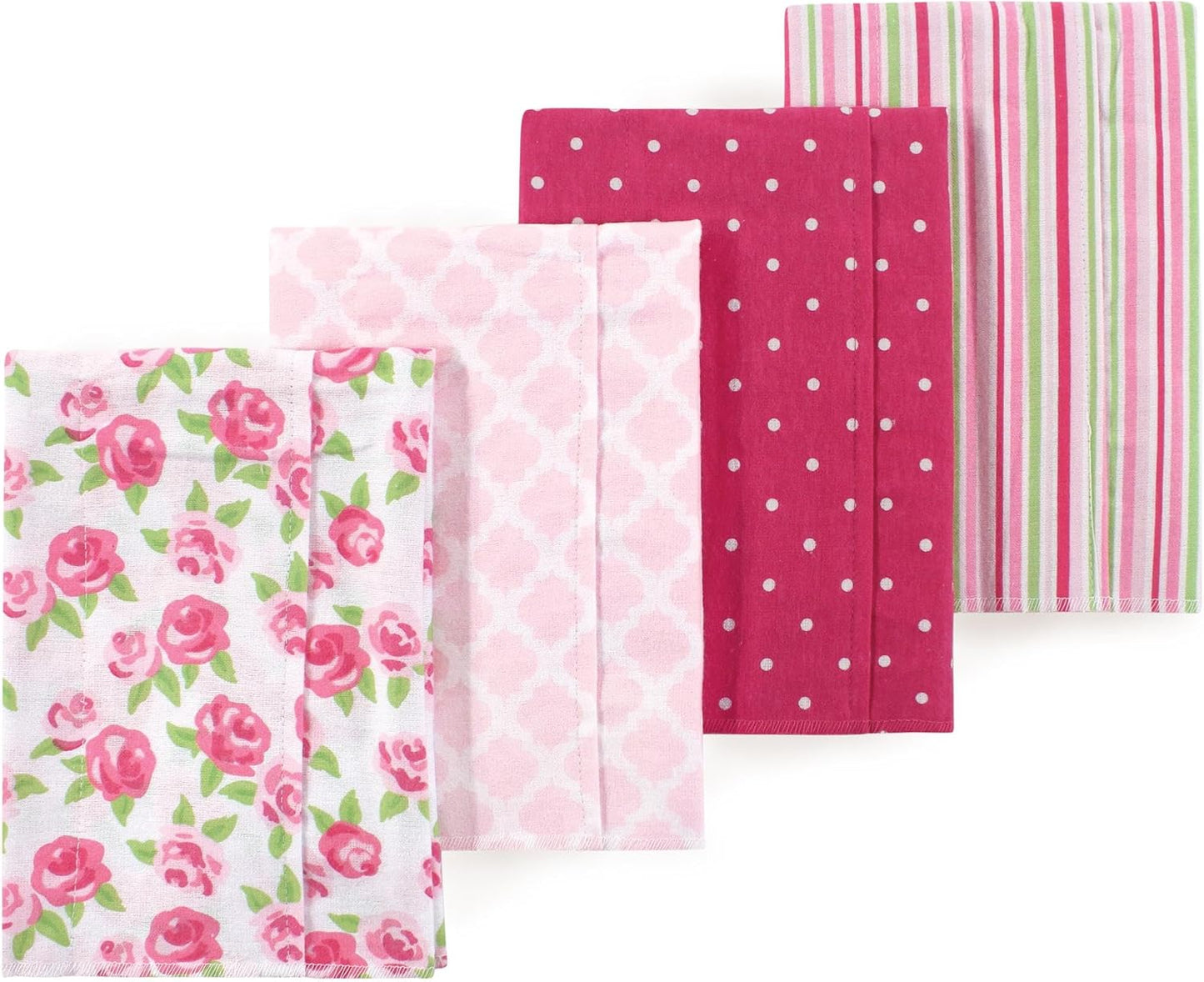 Luvable Friends Hudson Baby Flannel Burp Cloths 4pk, Blushing Rose