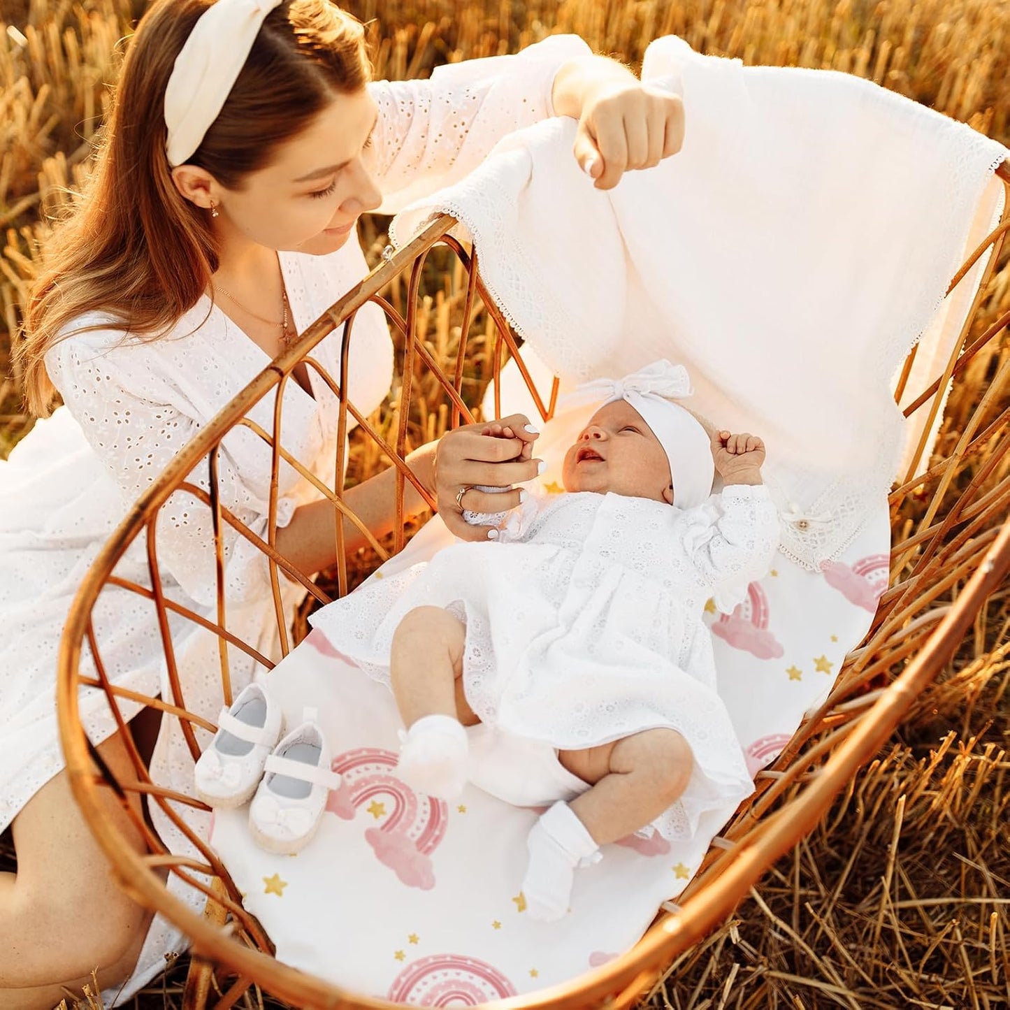 Soarwg Kids Bassinet Sheets 4 Pack, Bassinet Sheets for Baby Boy and Girl, Bassinet Sheet Neutral, Fit for Rectangle, Round, Oval, Hourglass Mattress, Flexible for Different Bassinet Pad/Mattress