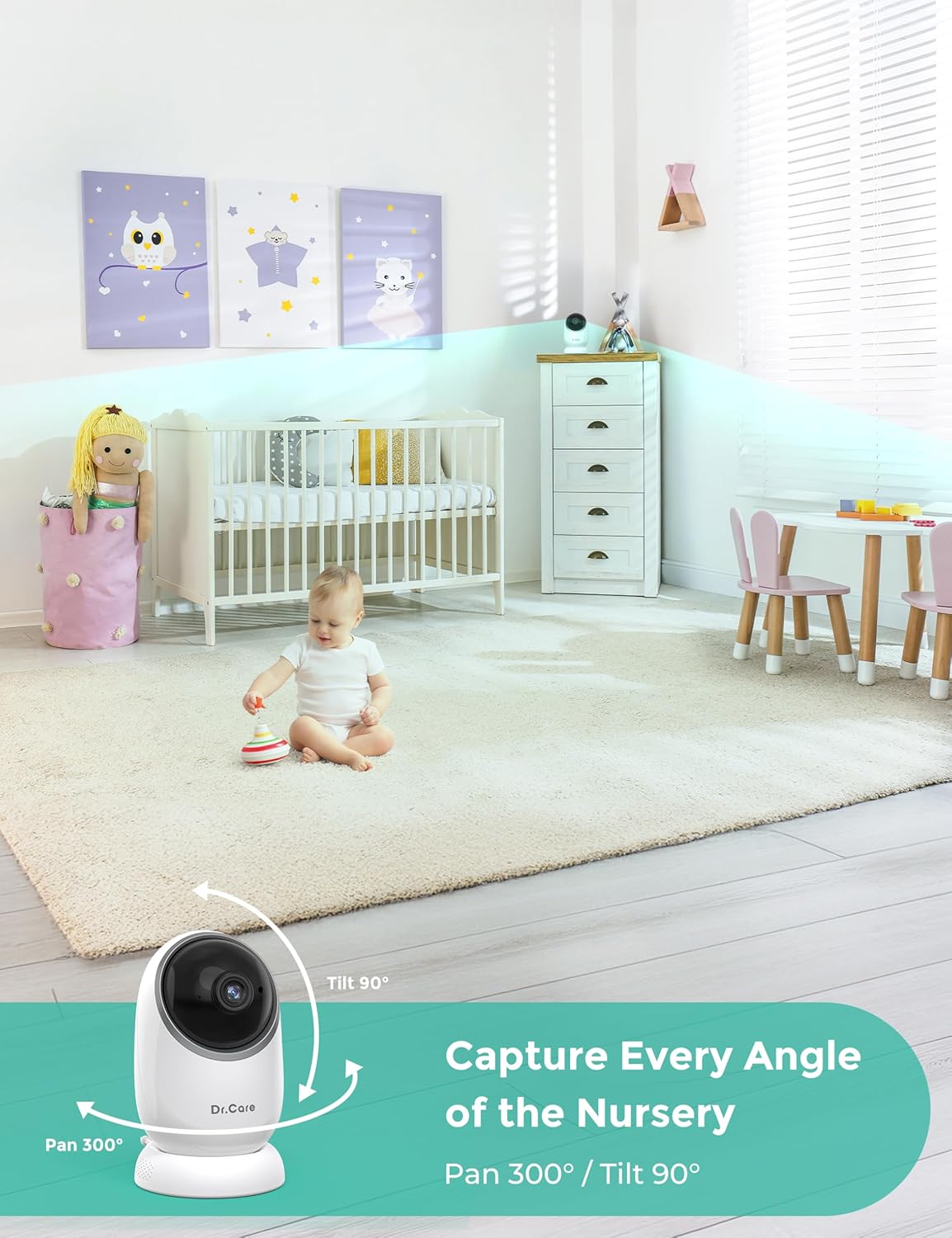 Dr.Care NovaView Video Baby Monitor with 2 Cameras - 5" 1080P Split Screen Display, 5000mAh Battery, Night Vision, Real-Time/VOX, 2X/4X Zoom, Pan & Tilt, 1000ft Range, 2-Way Audio, No WiFi
