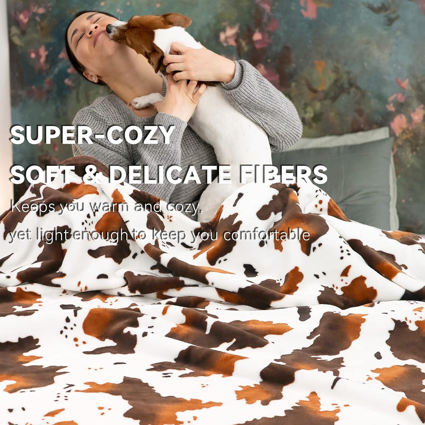 Small Blankets for Kids - Cute Soft Cow Print Fleece Throws, Brown & White Cozy Decor for Crib, Stroller, Car Seat, Couch - Lightweight Cozy Gifts for Boys Girls, Playroom Essentials 40"x50"