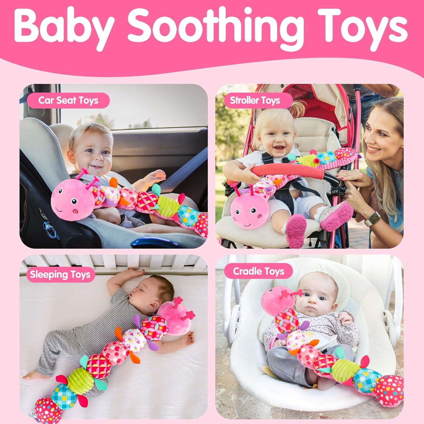 Baby Tummy Time Toy 0-6 Month Musical Stuffed Animal Plush Caterpillar Toy for Infant 6-12 Month Teething Sensory Toy with Crinkle Rattle for Babies 0-3-6 Month Newborn Toys for Boy Girl Birthday Gift