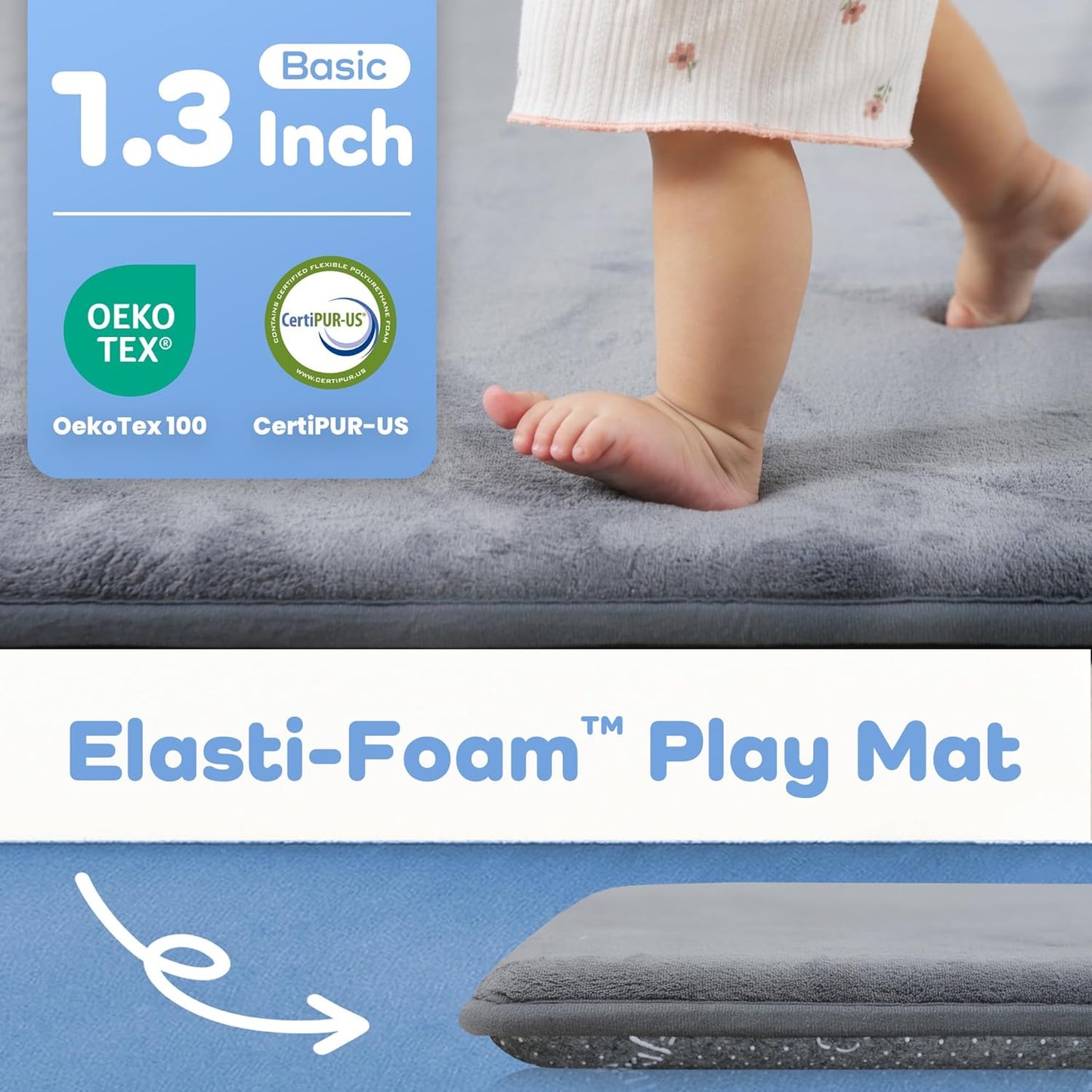 1.3" Thick Baby Floor Play Mat 59x79, Basic Padded Foam Mat for Tummy Time Crawling, Non Slip Cushioned for Babies Toddlers Infants Kids (Dark Grey)