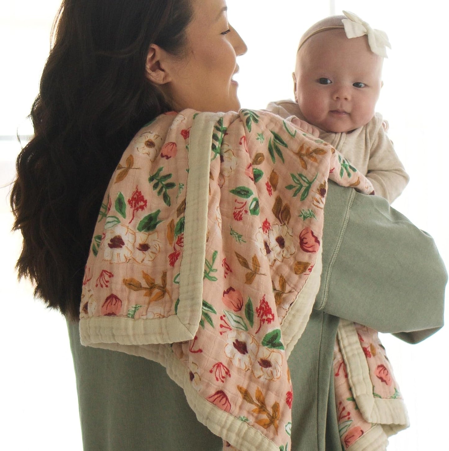 Little Unicorn Newborn Receiving Quilt | Ultra- Soft, Multi-Layered Muslin Fabric | Gift for Newborns & on-The-go (Vintage Floral)