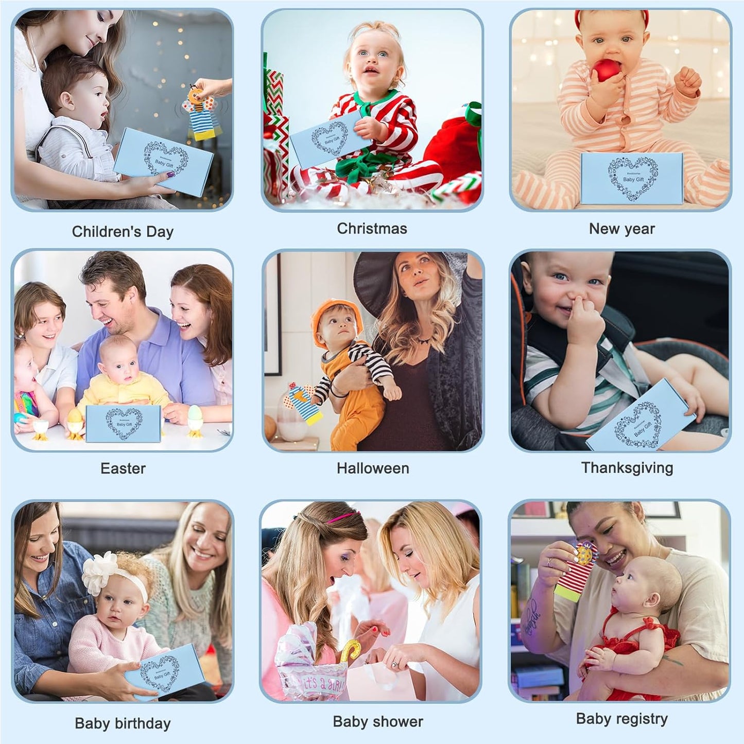 BLOOBLOOMAX Sock rattles for Babies 0-24 Months Baby Animal Foot Finder Educational Toys