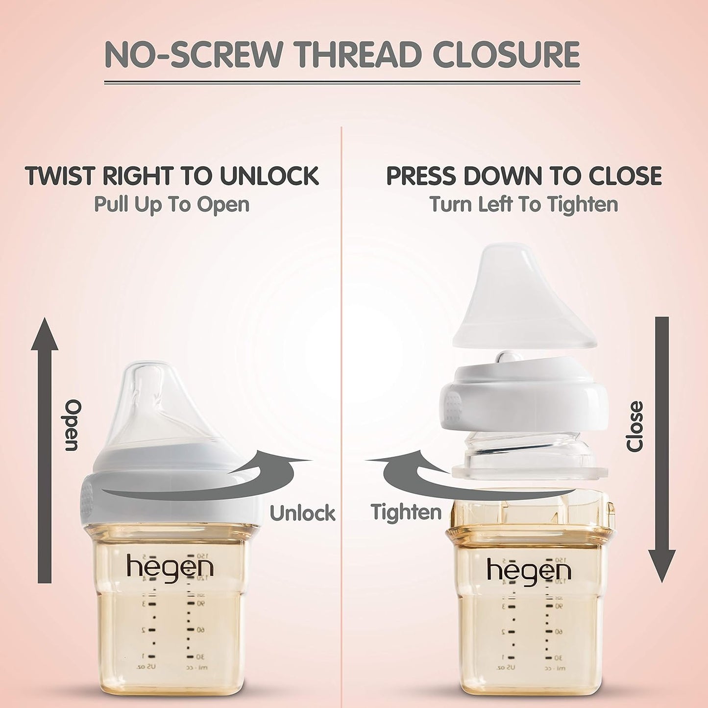 hegen Baby Bottles - Anti Colic Baby Bottles Wide Neck - Breastfeeding System 5 oz with Slow Flow Teats (2 Pack)