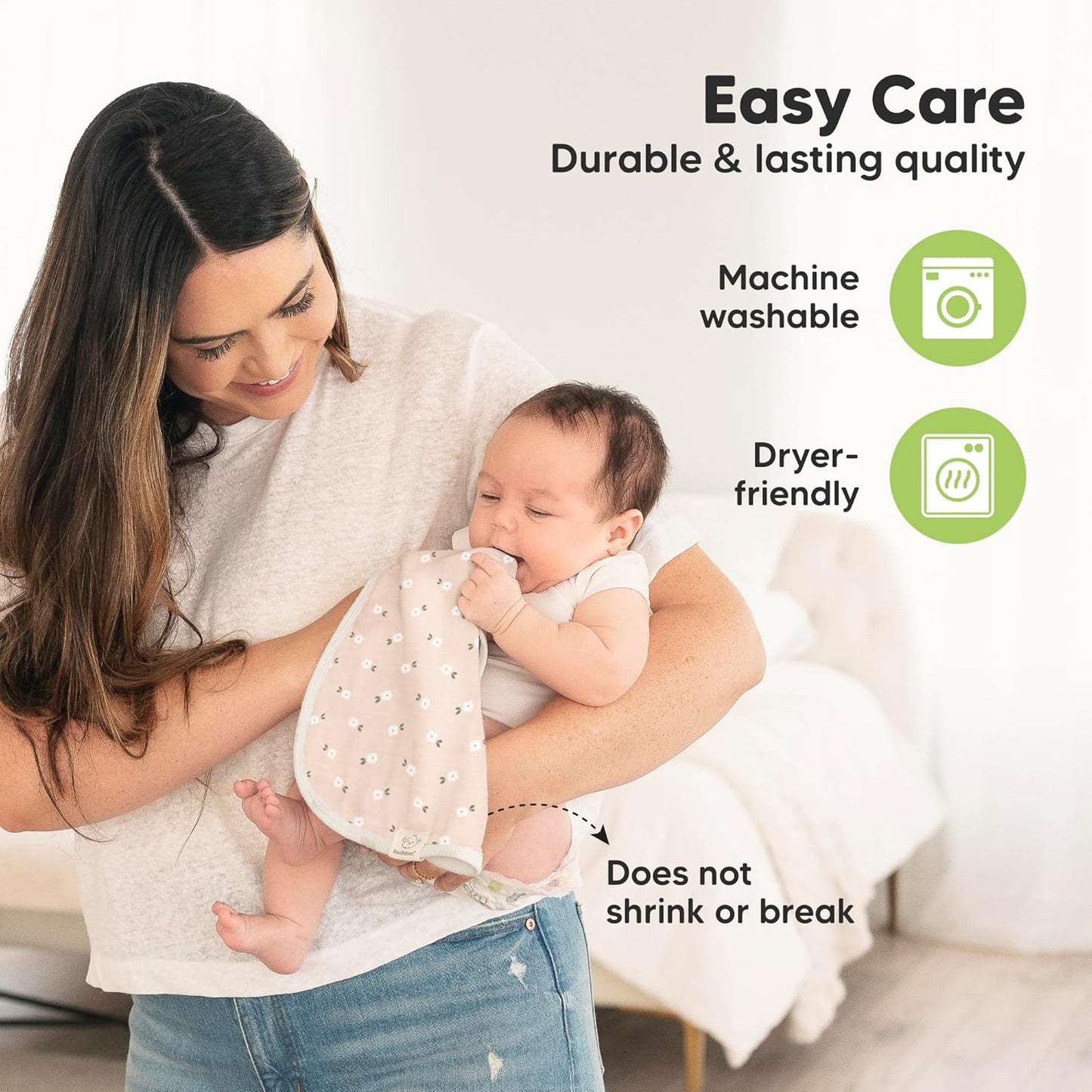 5-Pack Muslin Burp Cloths Baby Boy, Girl - Very Absorbent Baby Burp Cloth Rags, 8-Layers Viscose Derived from Bamboo Cotton Muslin Towel, Super Soft Spit Up Rags, No Shrink Washcloths (Wild Bloom)