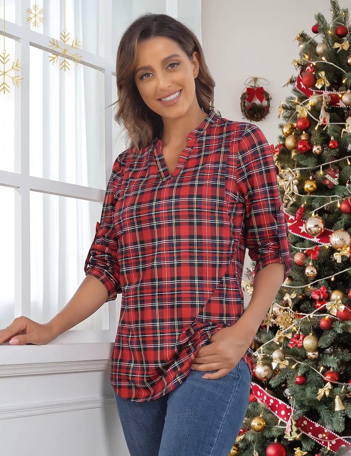 Joymom Maternity Rolled Long Sleeve Nursing Tops Tunic Blouses Breastfeeding