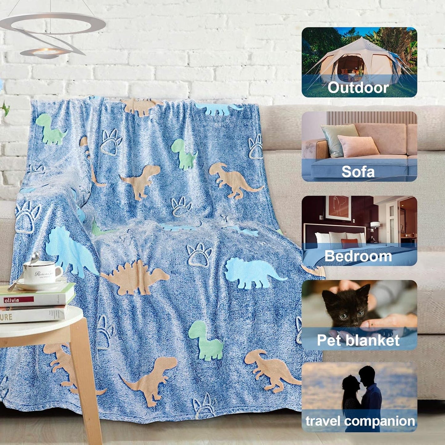Dinosaur Glow in The Dark Blanket for Kids, Toddler Blanket for Boys, Dinosaur Gifts for Boys/Kids, Soft Fleece Blanket Throw, Birthday Gifts 40"x60"