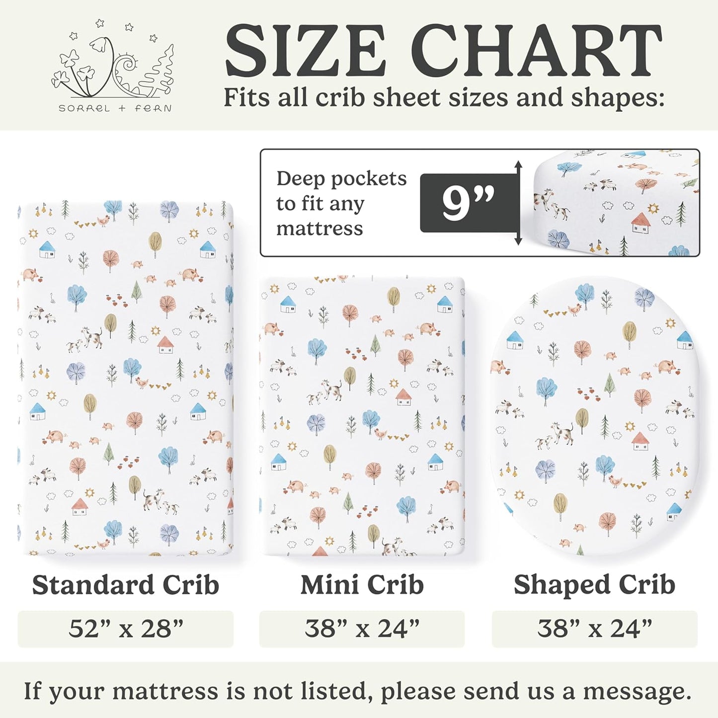 Crib Sheets Neutral - Fitted Baby Crib Sheets Bed for Girl Boy - 2 Pack Standard & Toddler Mattress (Farm Animals) - Buttery Soft Organic Cotton Blend