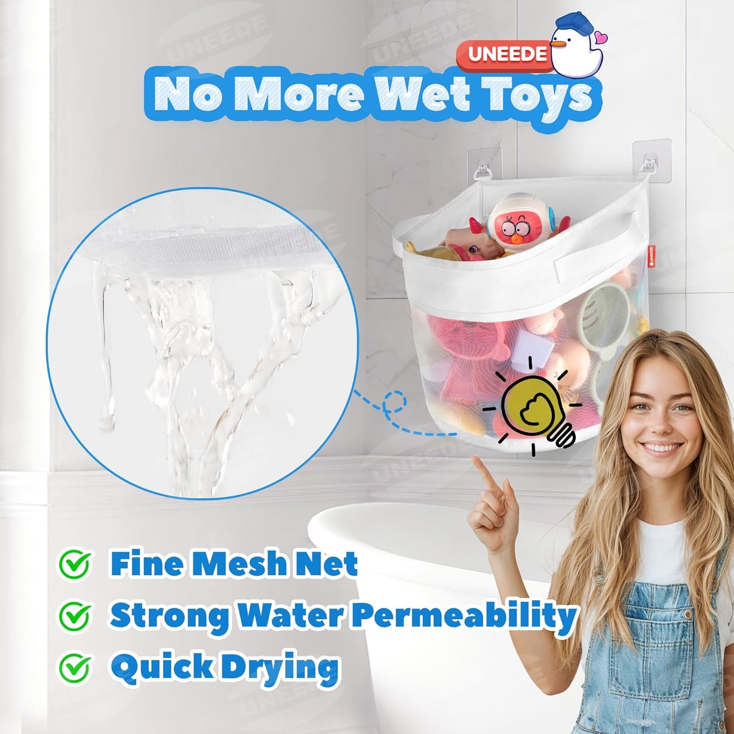 UNEEDE Bath Toy Organizer,4 Gallons Bathtub Toy Storage Organizer,Quick Access Bath Toy Holder for Bathtub,Baby Organizere,Quick Dry Baby for Tub,Mesh Shower Caddy