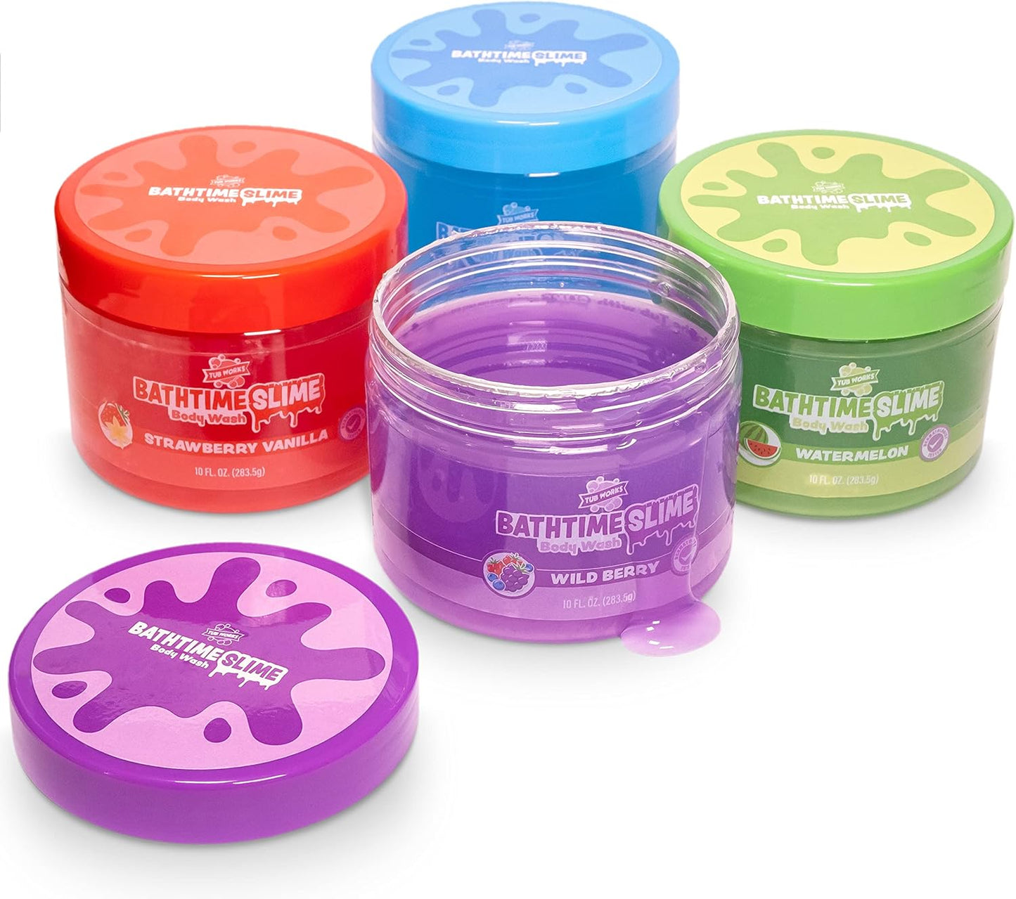 Tub Works® Bath Slime Kids Body Wash, Variety 4 Pack | Gooey, Playful Texture with Fresh, Fruity Scents | Dermatologist Tested | Sensory Fun Bath Toys for Toddlers & Kids | Colorful Slime Kids Soap