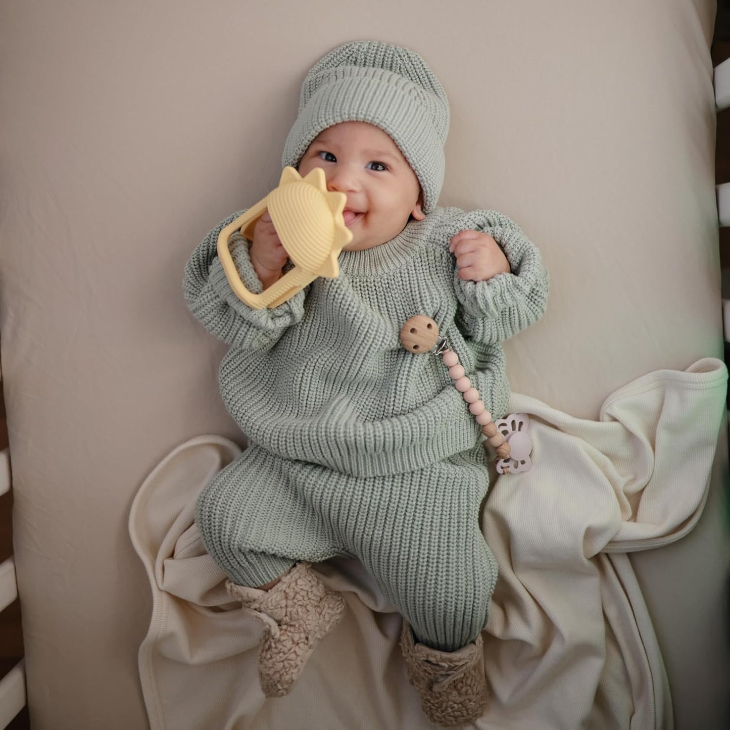 mushie Silicone Baby No-Drop Sun Teether Toy