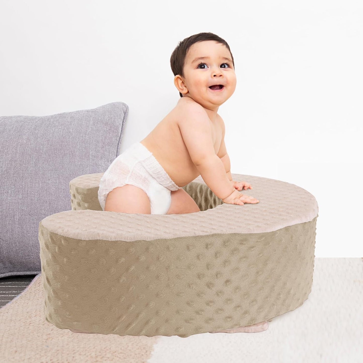 MABOZOO Sit Up Pillow for Baby, Foam Baby Floor Seat Support Seat Sitting Pillow for Sit Balance, Soft Infant Sitting Support Ring for Babies, Infants and Toddlers (Brown & Pink)