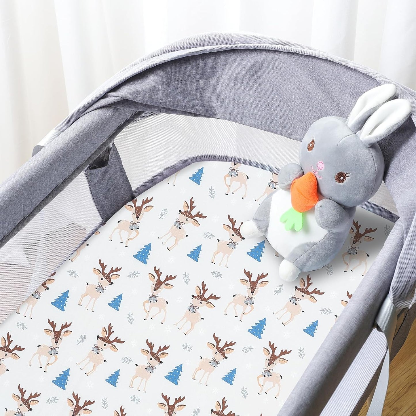 Bassinet Bed Sheet Set 2 Pcs Fits Rectangle Oval Halo Hourglass Mattress Stretchy Bassinet Bed Sheet Soft and Comfortable (Deer Park) (Lulu Paradise)