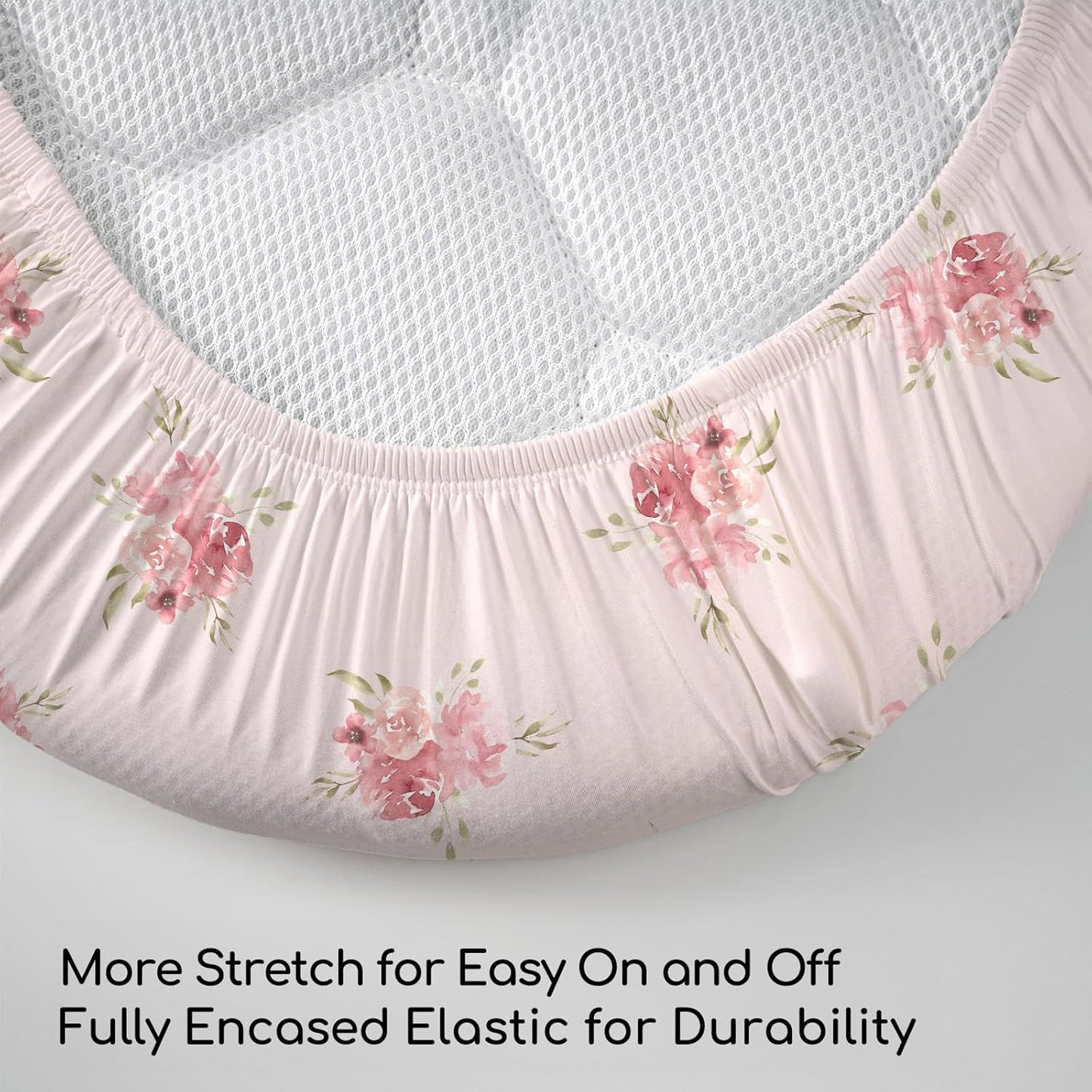 Nap Mat Sheet 47"x24", 3 Pack Pink Floral Baby Crib Sheets Fitted Elastic Corners, Preschool Day Care Rest Mat Cover, Soft Breathable - Compatible with Regalo My Cot, Joovy Travel Cot