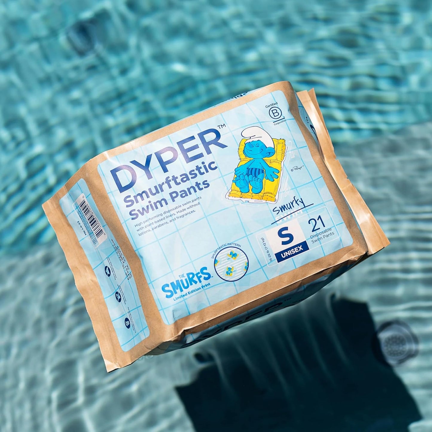 DYPER Smurftastic Baby Swim Diapers, Hypoallergenic Plant-Based Disposable Swim Diapers | Eco-Friendly & Absorbent Swimming Diapers for Babies, Size M (19 Count)