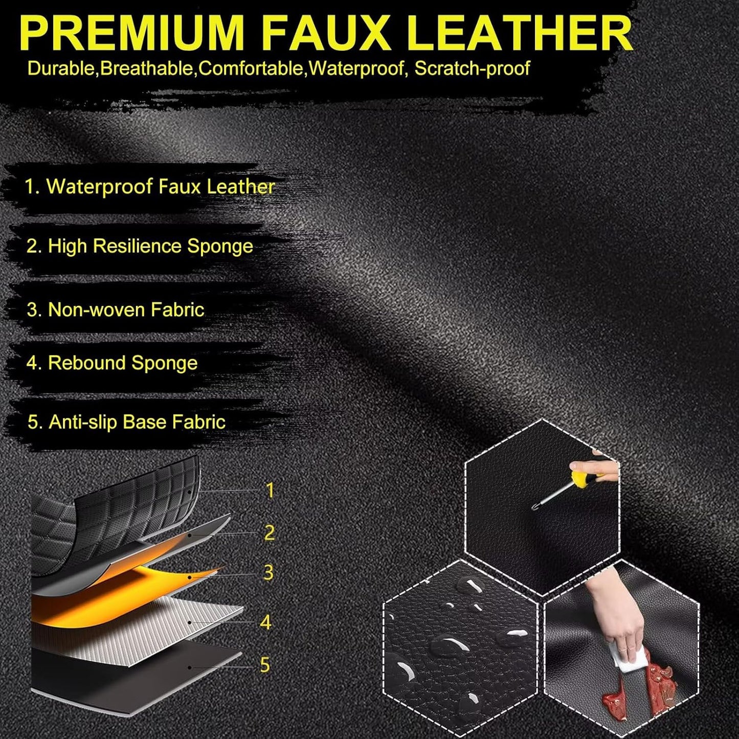 Car Seat Covers Fit for Mercedes-Benz GLC 2016-2024: Faux Leather Front Seat Covers Waterproof Auto Seat Protector with Compatible Airbag(2 Seats, Black)