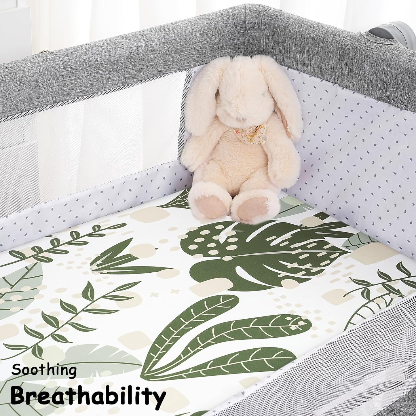 Yoofoss Bassinet Sheets for Baby,3-Pack Fitted Bassinet Sheets Set Compatible with Halo Bassinest Swivel Sleeper,Baby Delight,Angelbliss,Soft Breathable Bassinet Mattress Sheets(Green+Leaf)