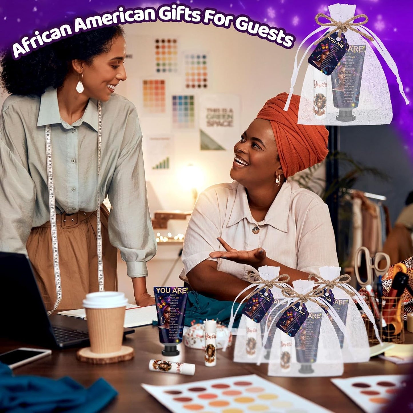 24 Sets Christian Hand Cream and Lip Balm Gift Set Christmas Christian Gift for Women Travel Size Hand Lotion Bible Verse Lip Balm Bulk for Baby Bridal Shower Mom Holiday (African American)