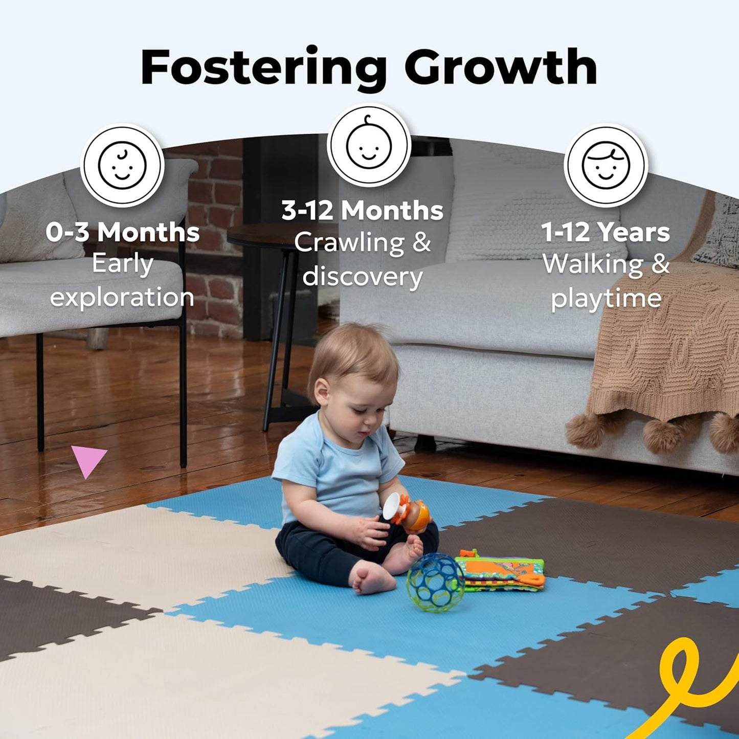 MioTetto Baby Play Mat, Soft Foam Floor Tiles for Kids. Adjustable Interlocking Foam Tiles, Fits with 74x74 Playpen Baby mat for Crawling & Development, Safe & Non-Toxic Playmat for Babies 6-12 Months