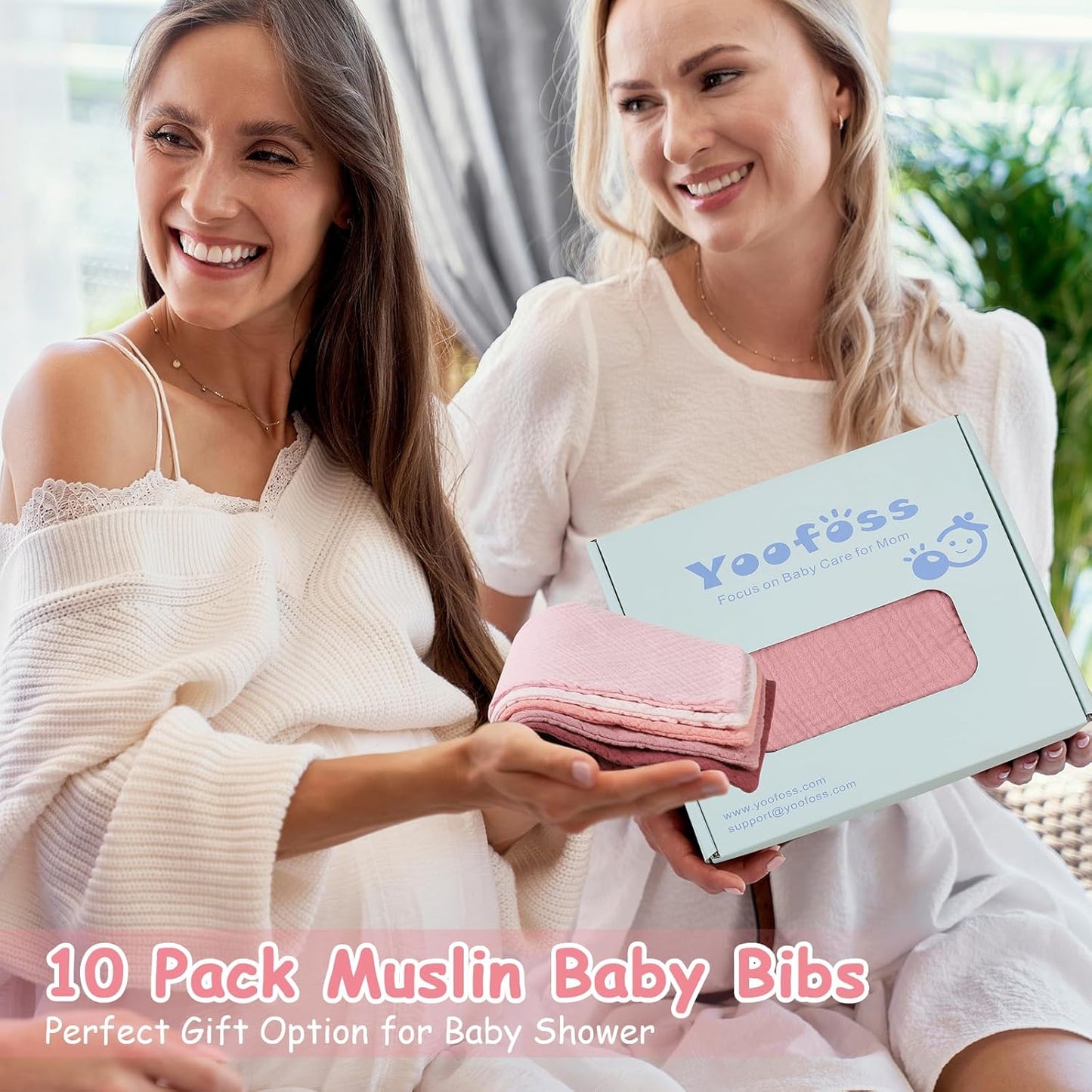 Yoofoss Muslin Baby Bibs 10 Pack 100% Organic Cotton 6-Layer Soft Absorbent Drool Bandana Baby Bibs for Drooling and Teething for Boys and Girls, Gradient Pink