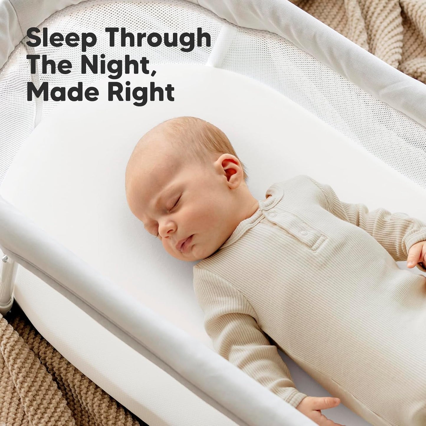 2-Pack Organic Bassinet Sheets for Girls, Boys - 100% Cotton Bassinet Mattress Sheets Compatible with Halo Bassinest Swivel Sleeper,Graco,Baby Delight,Chicco,Unisex Fitted Bassinet Sheets(Soft White)