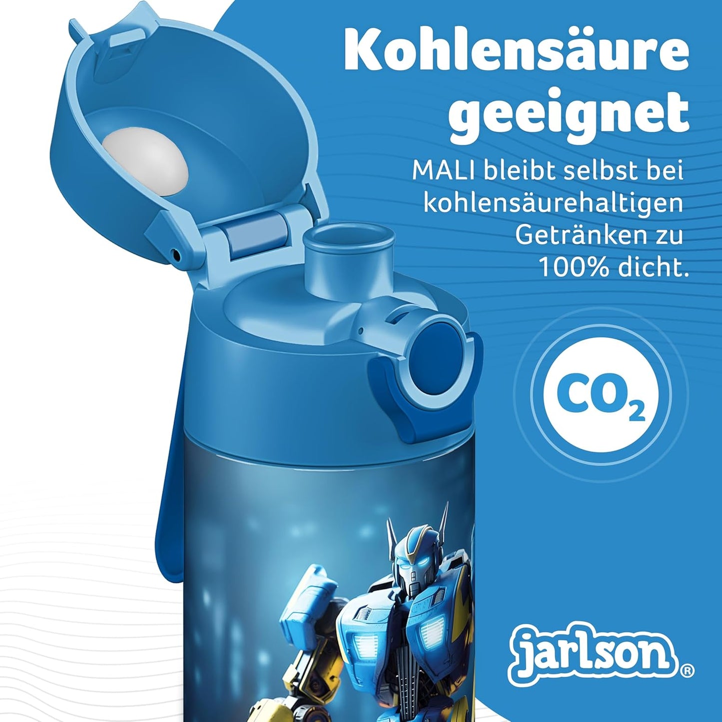 Jarlson® Mali Children's Water Bottle, Thermal Stainless Steel Water Bottle, BPA-Free, Leak-Proof, Children's Bottle with Chug Lid, Bottle for School, Nursery (Robot Blue, 12 oz)