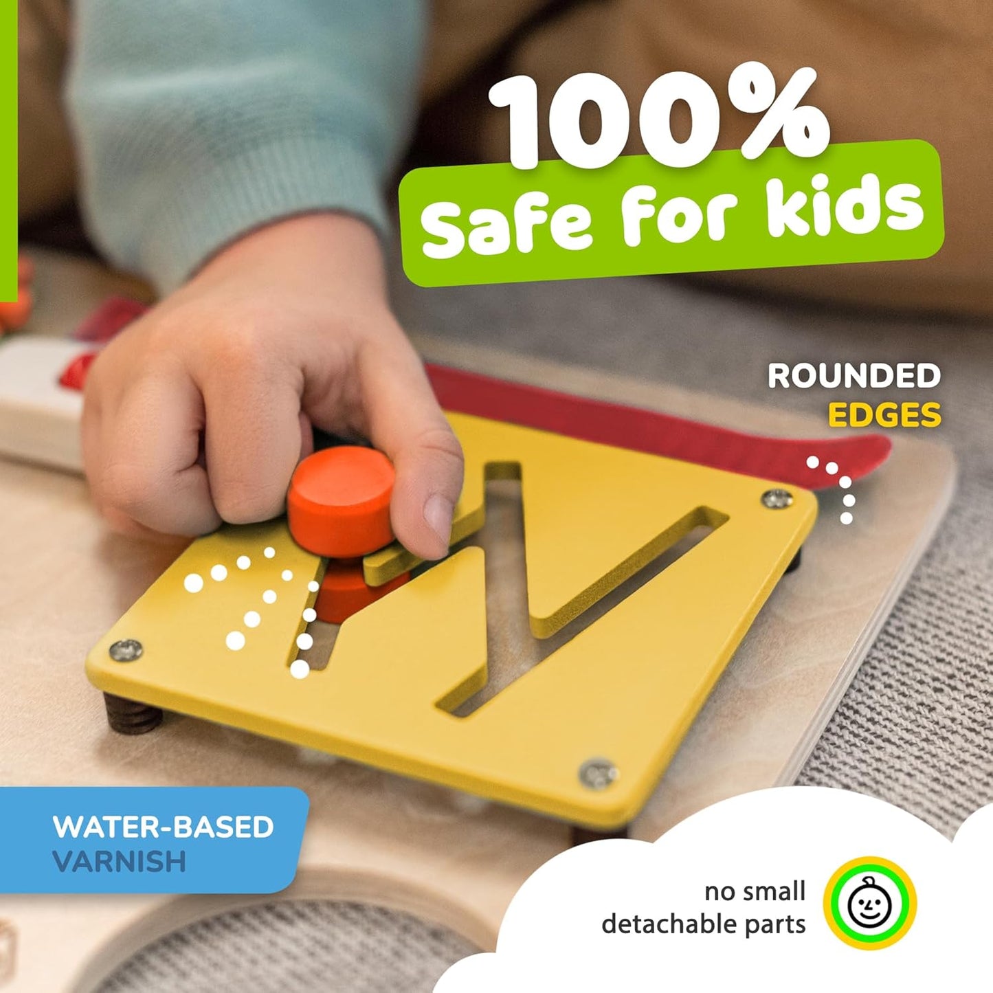 Sensory Busy Board for Toddlers, Premium Wooden Toddler Busy Board for 1 2 3 Year Old with 10 Educational Activities for Fine Motor Skills, Fidget Activity Toy for Travel Toy (Multicolored - Large)