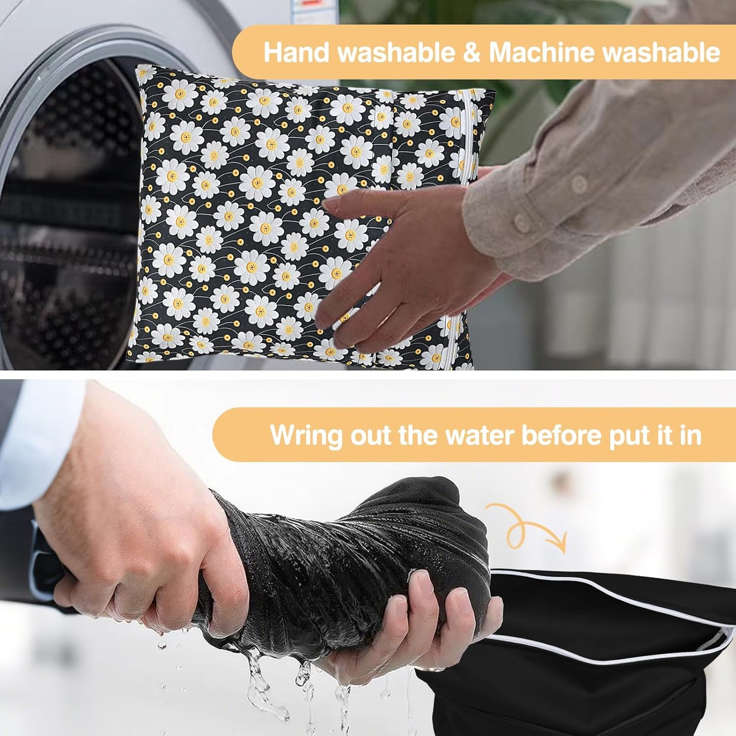 Wet Dry Bags 2 Pack,Waterproof Reusable Travel Bags for Swimsuits,Baby Cloth Diapers,Beach,Pool,Gym Bag & Wet Clothes with 2 Pockets -Daisy